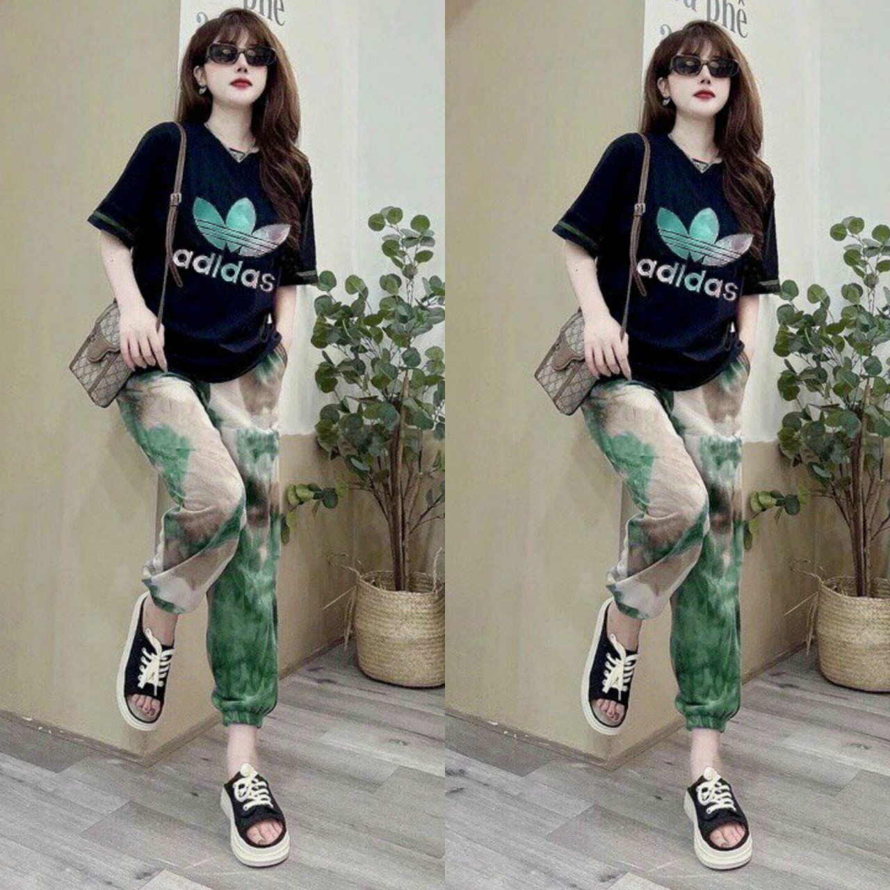 BỘ THỜI TRANG FOM RỘNG PHỐI HỌA TIẾT ADIDAS THÊU - BTN426